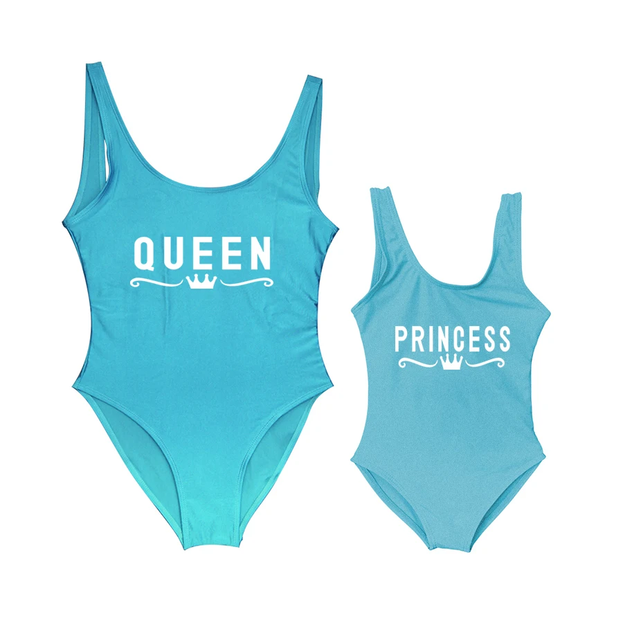 Одежда для мамы и дочки; детский цельный купальник с надписью «queen& Princess»; одежда для купания для мамы и ребенка; купальные костюмы для мамы и ребенка; бикини