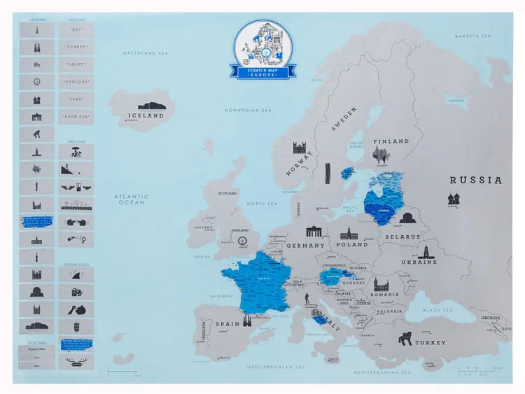 Карта Европы версия Веселая карта Путешествия Европа Современная декоративная картина