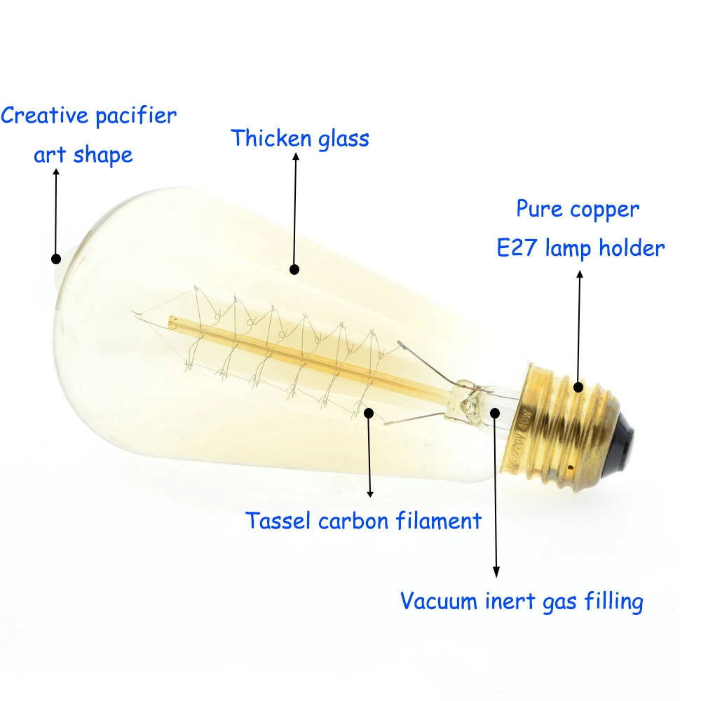 Накаливания Винтаж лампы 40 W 220 V Ретро Эдисон ST64 Рождественская елка свет лампы накаливания декоративные лампы освещения