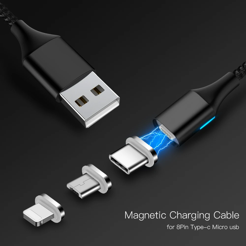 

Magnetic Cable Nylon Braided Micro USB Magnet Cable With Light Fast Charging Data Sync Charger Cable for Iphone Samsung Android