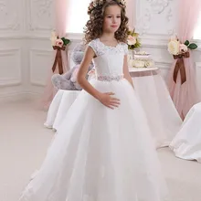 Белого цвета и цвета слоновой кости, Новое поступление платье с цветочным узором для девочек для свадьбы кружева тюль с аппликацией для девочек; Бальные платья на Платье для первого причастия Размеры От 2 до 16 лет