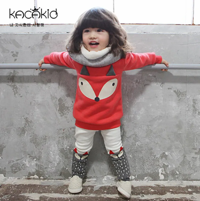 0-3 years 3D Fox Cotton Baby Girls Clothing Sets Thick Hoodies Extra Warm for Autumn Winter Pullover + Leggings Casual Wear