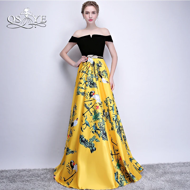 QSYYE новые элегантные длинные платья для выпускного вечера Robe de Soiree бархатная со спущенным плечом узор атласное женское вечернее платье на заказ