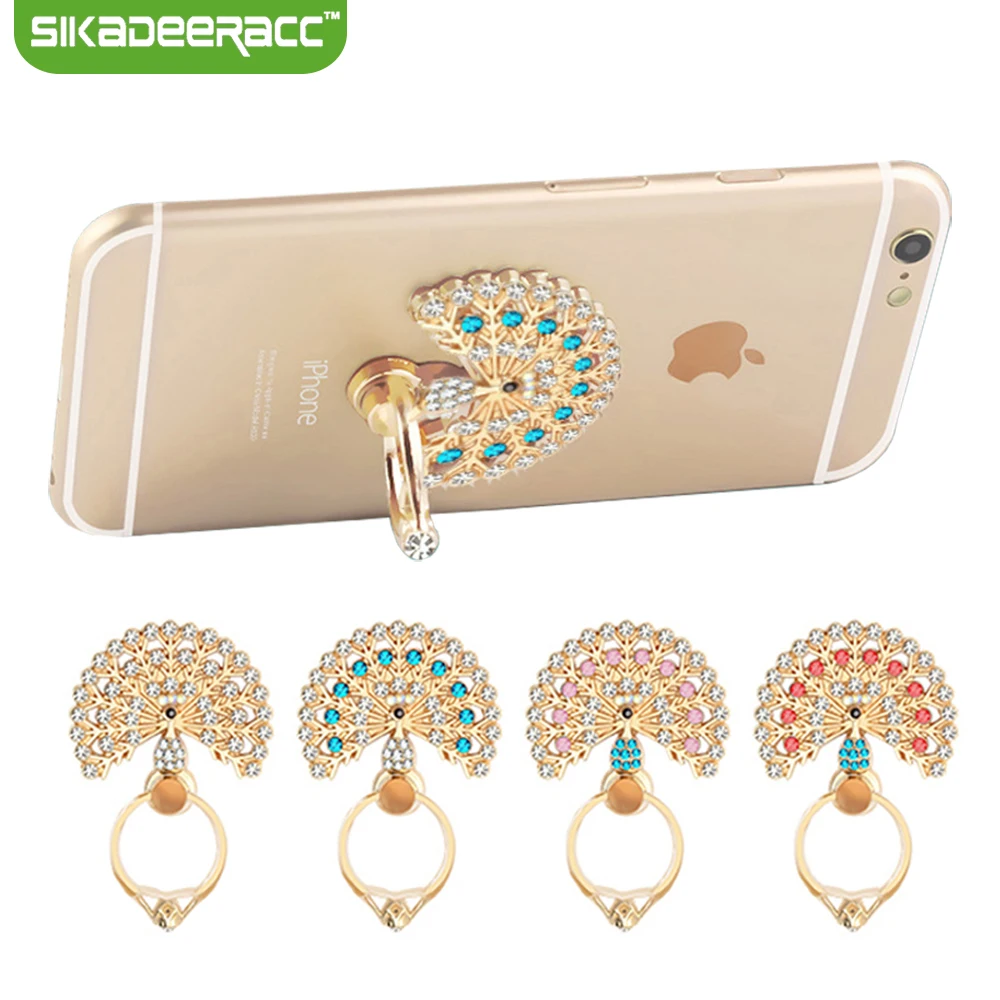 SC49 Universal Luxury Peacock Diamond Finger Ring Phone Holder Mount For iPhone 5 5s 6 6s Samsung Mobile Phones Tablet Dock