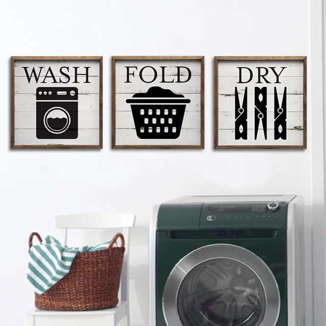 Framed Laundry Room Wash Fold Dry Canvas Paintings Wall Art Prints