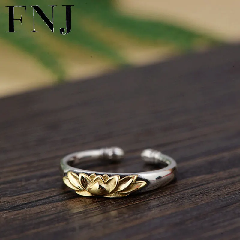 Женское кольцо с цветком лотоса FNJ из серебра 925 пробы регулируемого размера|thai