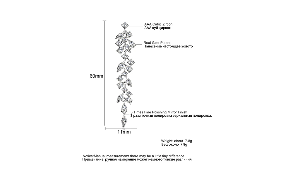 ZAKOL новые CZ цирконий Кристалл листьев длинные серьги для элегантных Для женщин свадебные ювелирные украшения в подарок FSEP2232