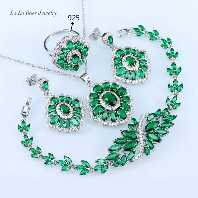 l b green created emerald white zircon jewelry sets for women silver