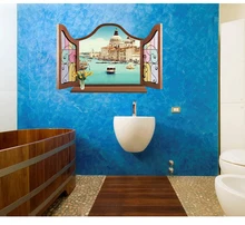 Autocollants muraux de fenêtre 3D, décor de maison, paysage de plage, vue artistique, papier peint Mural Poter