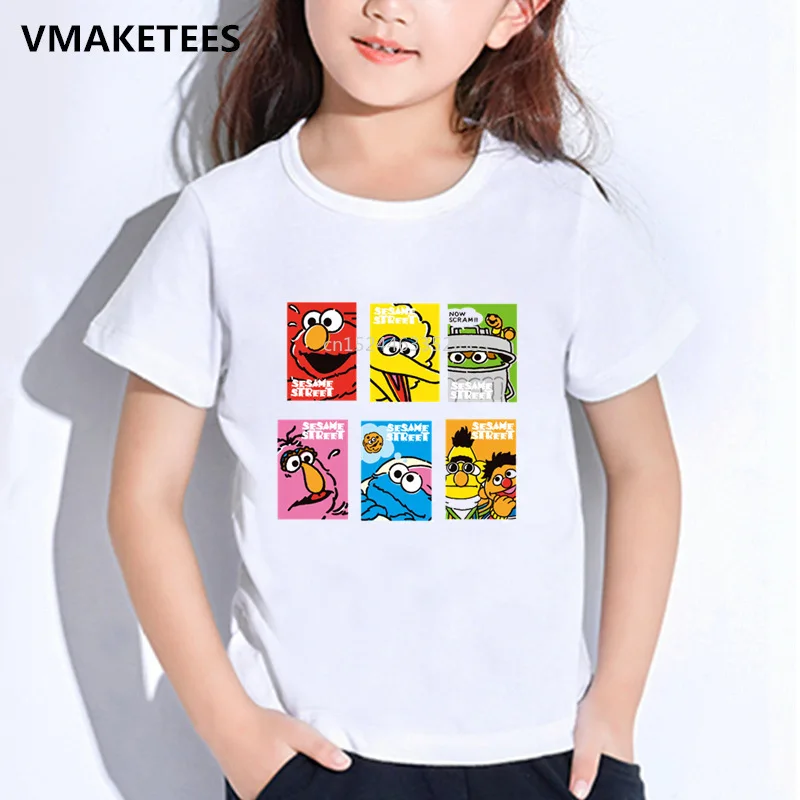 Футболка с короткими рукавами для мальчиков и девочек детская футболка с принтом «Улица Сезам» Забавная детская одежда с монстрами и эльмо HKP5255