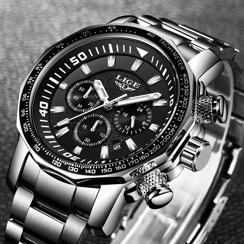 

New LIGE Mens Watches Top Brand Luxury Fashion Quartz Watch Men Full Steel Waterproof Sport Military Watch Relogio Masculino+Box