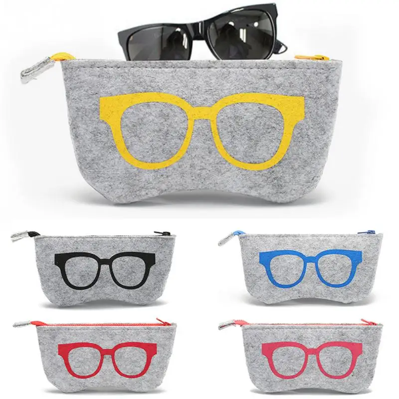 Hot Sale Fashion Zipper Eyeglasses Felt Sunglasses Case Pouch Bag Box