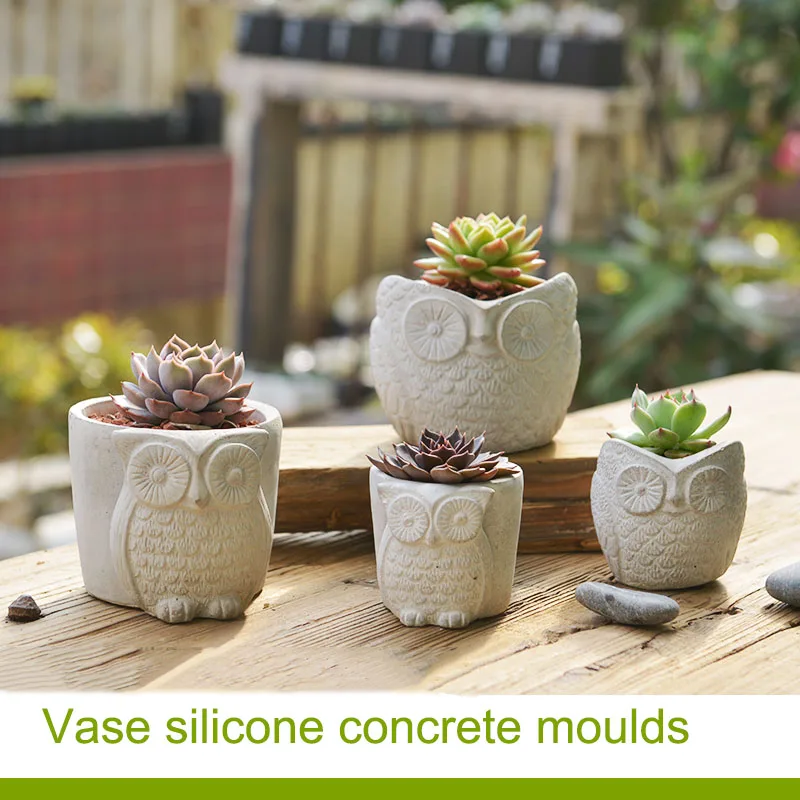 Owl shaped Concrete Pot molds silicone concrete mould Cement pots molds