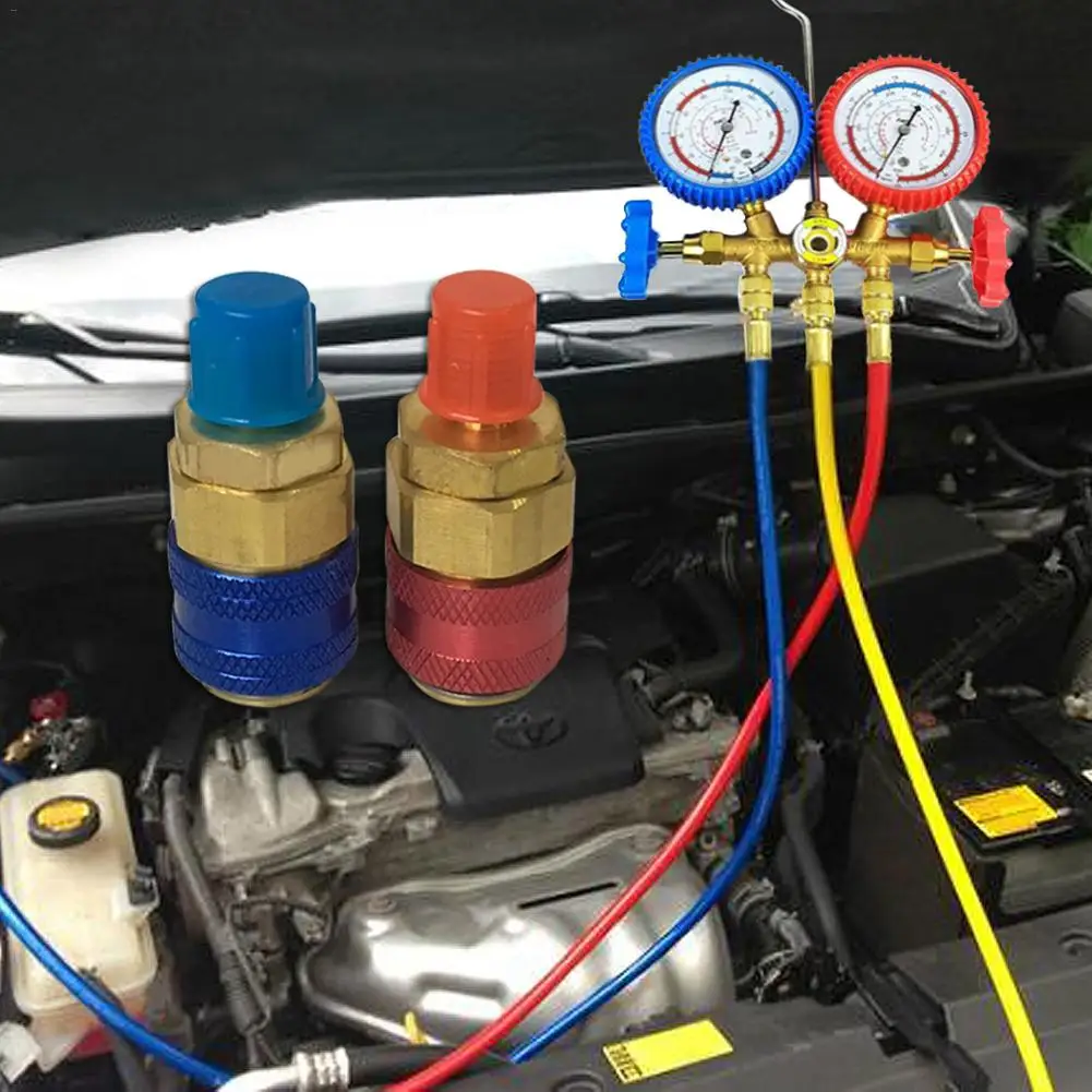 

A/C High-end Universal R134a High / Low Pressure Side Quick Coupler Brass Connector Adapter Quick Coupler Set Manifold Conversio