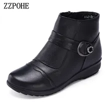 ZZPOHE/Новая модная зимняя женская обувь женские кожаные ботильоны на плоской подошве женские повседневные теплые зимние ботинки на мягкой платформе женские ботинки