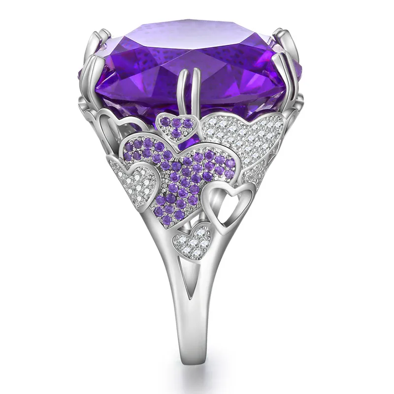 

High Quality AAA Purple & White Stone Round Cubic Zirconia Stone Ring With Micro Crystals Silver Women Ring Party Gifts Jewelry