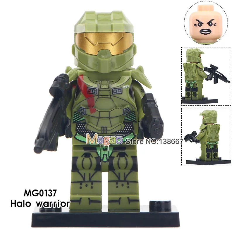 

Single Sale Battle Royale Action Halo Wars TPS Shooter Army Green Spartan Solider Building Blocks Children Toys