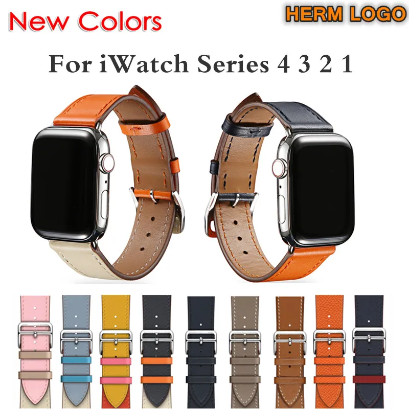 

Herm Logo on Clasp Swift Leather Double Single Tour Watch Band Strap for Apple Watch Series 5 4 3 44mm 40mm Wristband for iWatch