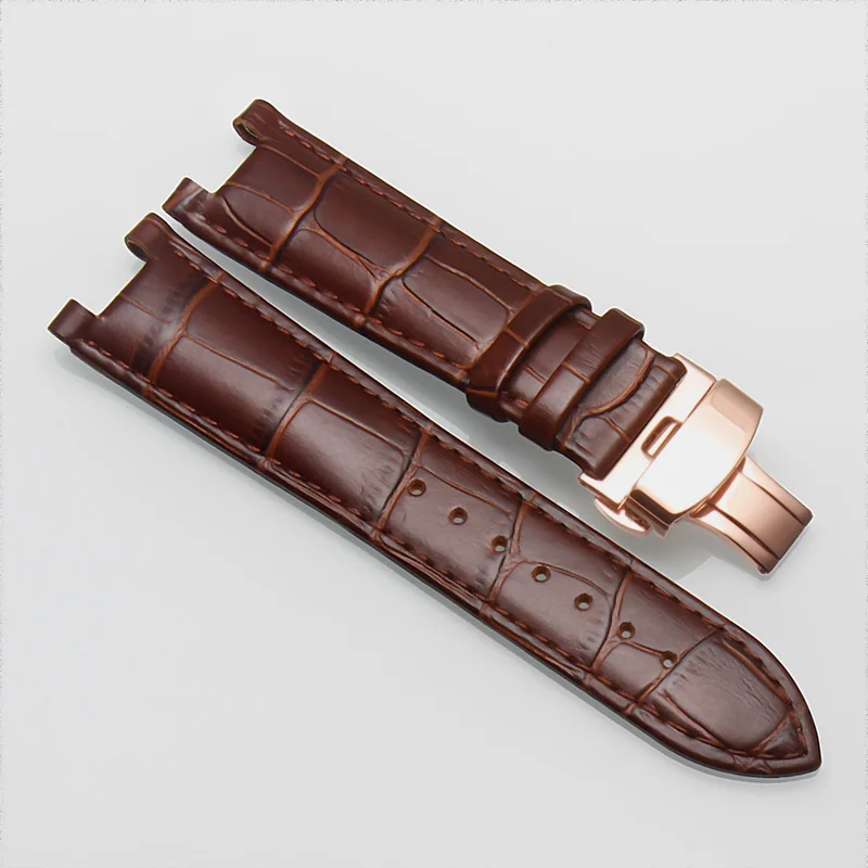 Нотч кожаный ремешок для часов мужской пряжкой ремешок кожаный ремешок часы браслет применимый gc 22X13 мм 20X11 мм - Цвет ремешка: brown-rose gold