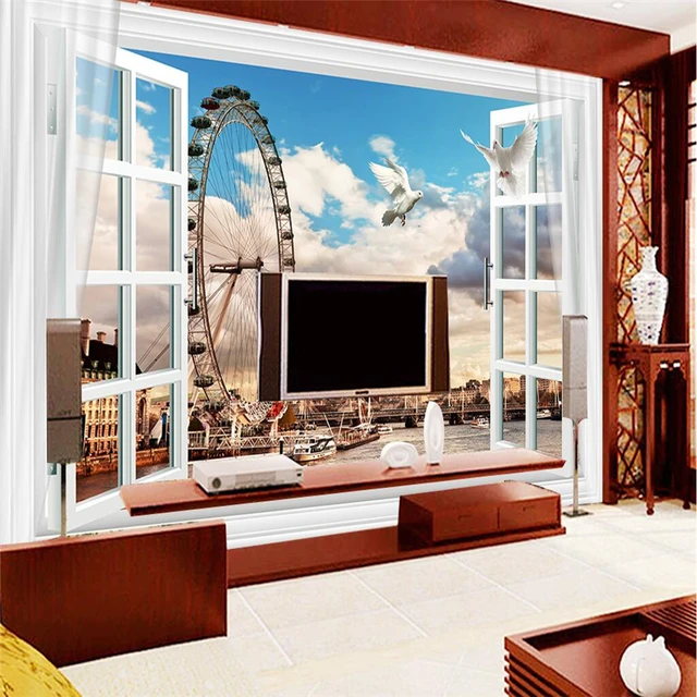 Best Price beibehang Custom Photo Wallpaper Sticker Window Ferris Wheel UK London Big Ben 3D TV Wall papel de parede 3d para sala atacado Best Price beibehang Custom Photo Wallpaper Sticker Window Ferris Wheel UK London Big Ben 3D TV Wall papel de parede 3d para sala atacado