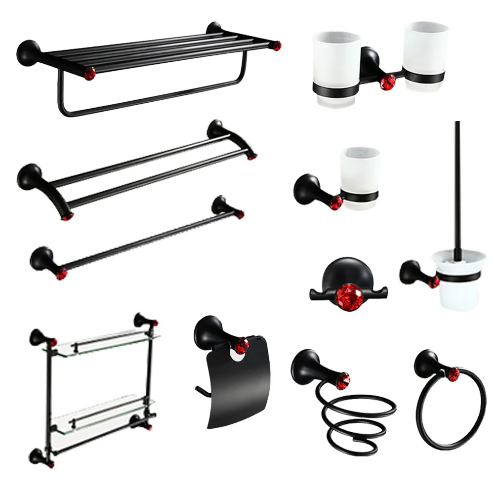 

Black bath towel rack European black antique towel bar European style towel ring hair dryer rack bathroom hardware set