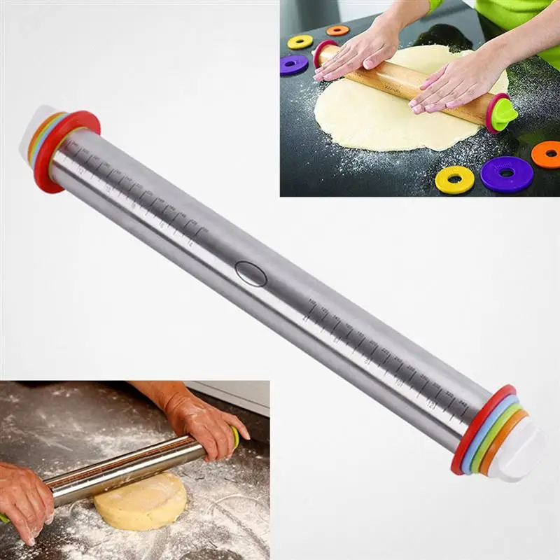 35cm Stainless Steel Removable Rolling Pin Roller Baking Dough Pizza Tools 4 Adjustable Discs