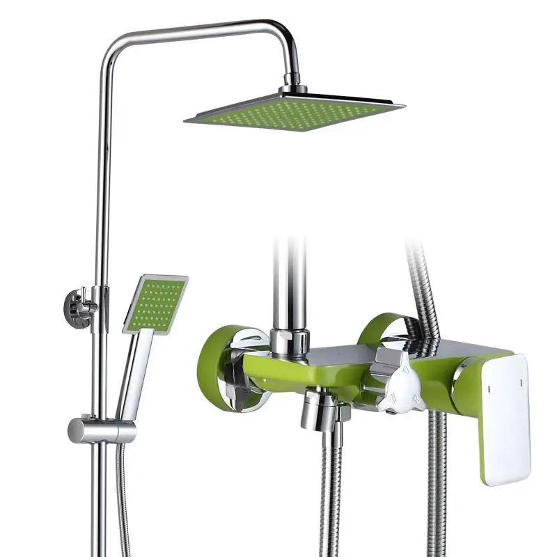 

Green Rectangular Round Nozzles Quality Use Copper Into The Wall - Type Shower System Bathroom Shower Set