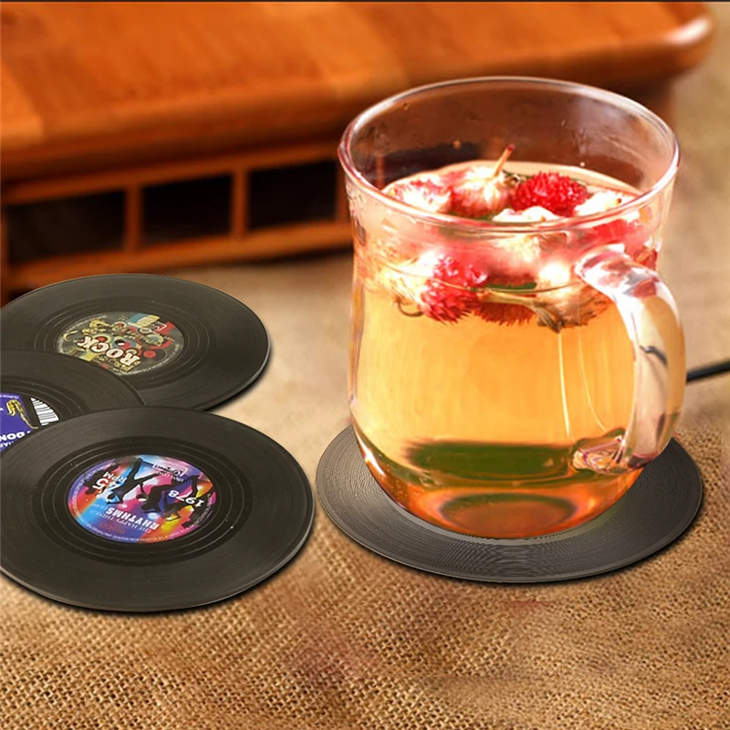 

4Pcs/Lot Stylish vinyl Record plastics Coaster Drink Bottle Beer Beverage Cup Mats cup Mat Round Donut Coasters