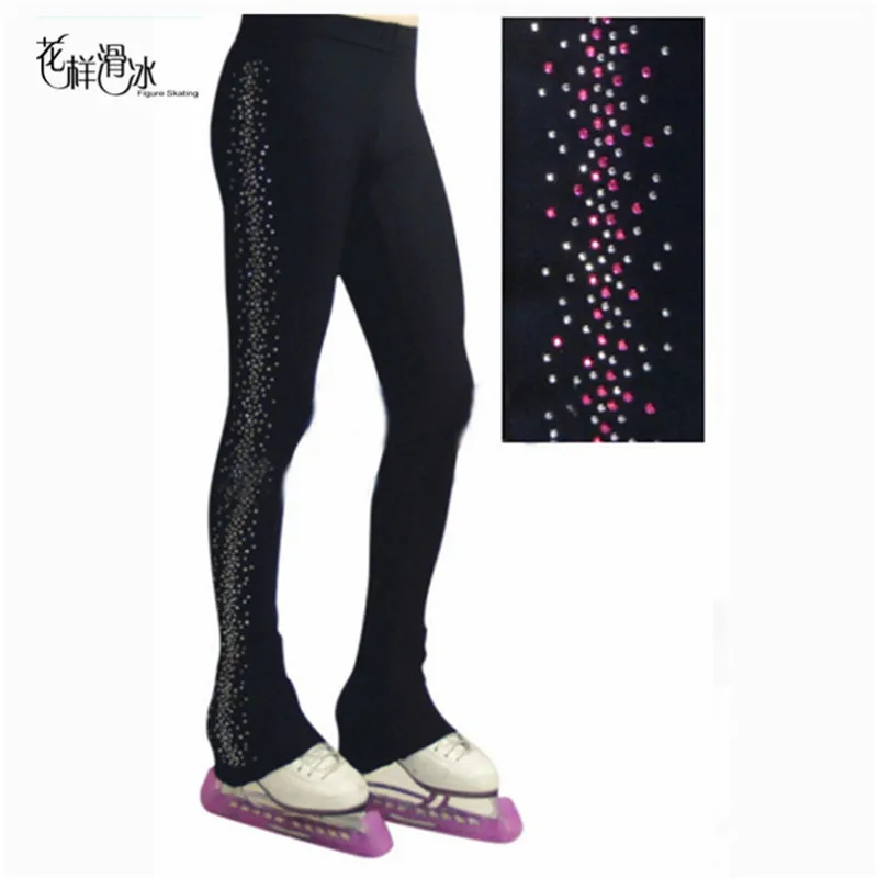 

Customized Ice Skating long Pants Figure Skating Costume Trousers Adult Child Competition Pure black color drill decoration