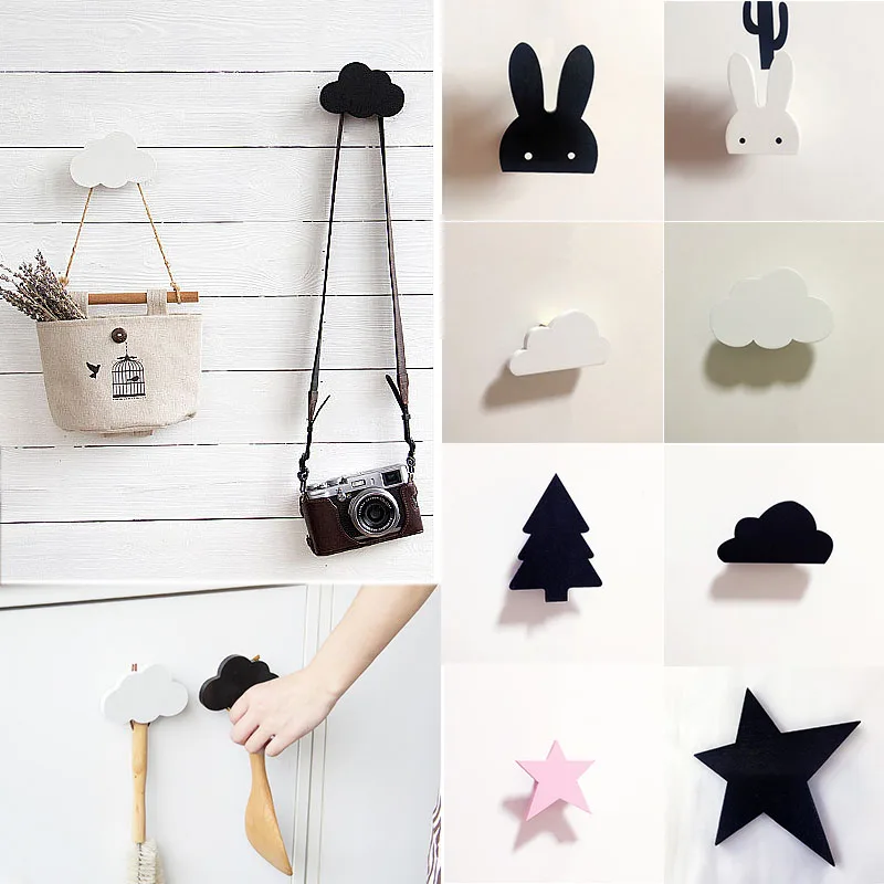 

1PC New Hook UP Animal High Quality Children's Room Sculpture Printing Wooden Decoration Rabbit Decorative Stickers Nordic Style