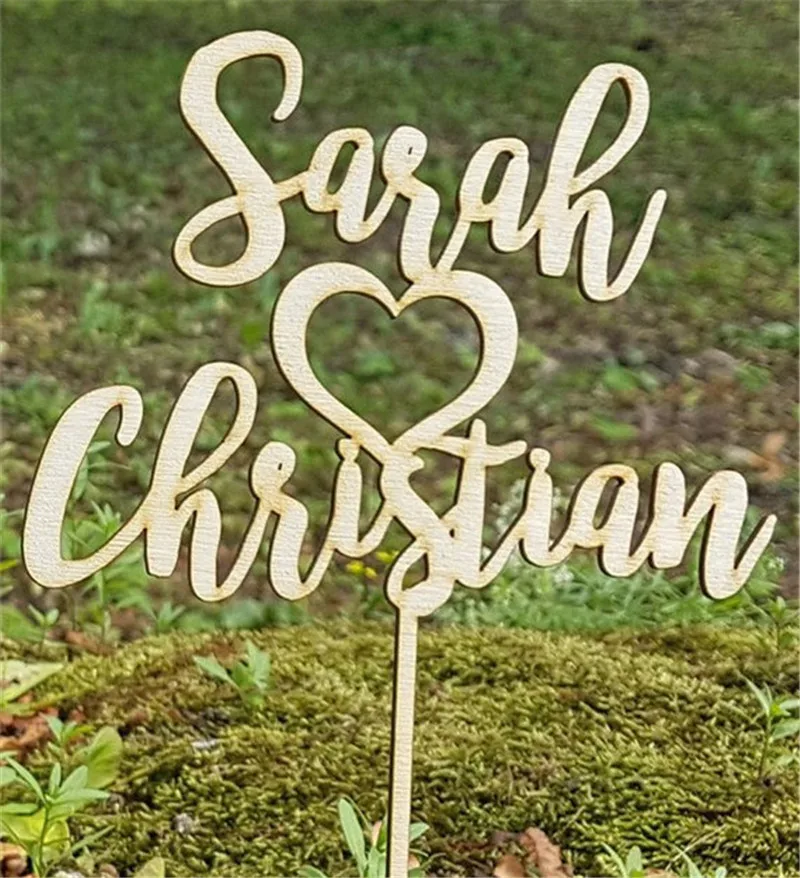 Rustic Wooden Cake Topper Personalized Couple Names Wedding Cake Decorations Engagement Mariage Supplies  (2)