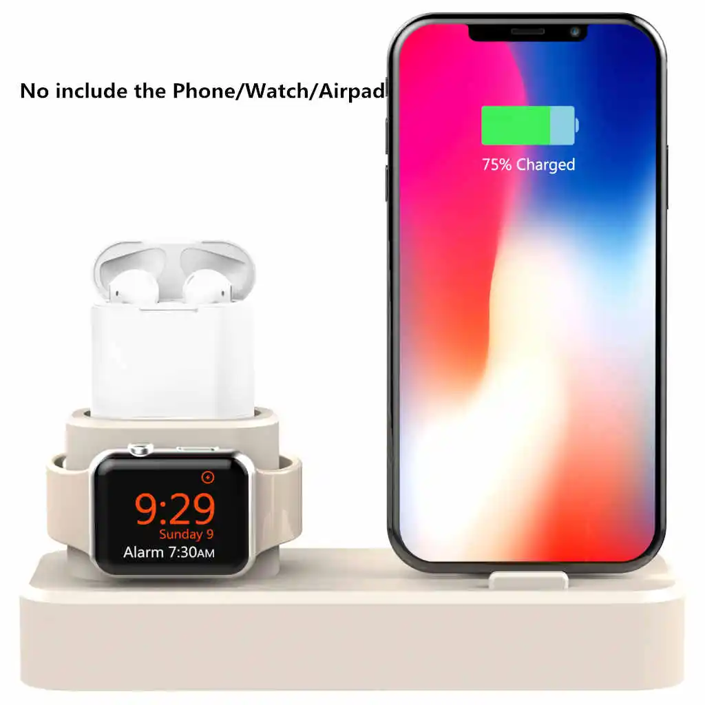 3 в 1 зарядное устройство для док-станции подставка держатель для Apple Watch Airpad iPhone Силиконовое зарядное устройство для iPhone XS XR 8 Plus - Цвет: white