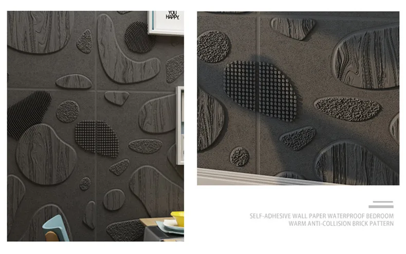 2x 3D рисунок с крупной галькой стикер на стену покрытие Декор ремонт 700x700x10 мм Экологичный ПЭ пена водонепроницаемый белый серый зеленый