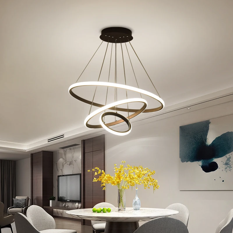 Coffee Black White Color Modern pendant lights for living room dining room 3/2 Circle Rings LED Lighting ceiling Lamp fixtures