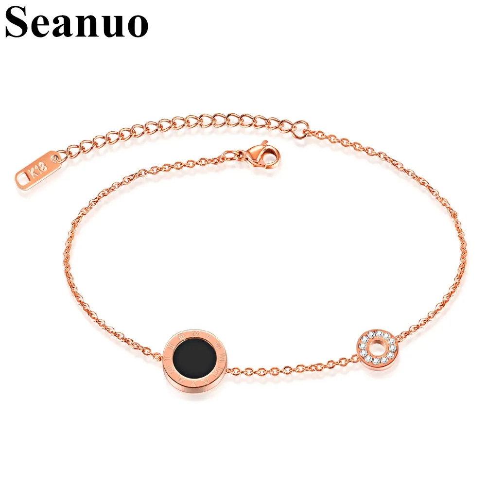 

Seanuo Fashion Rose Gold Color Round CZ Foot Anklet Bracelet For Women Wedding Stainless Steel Lady Beach Let Crystal Ankle Girl