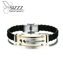 SIZZZ 19.5cm Long 12mm Wide Gold Plating Bracelet With Shiny Rhinestones For Men/Boy