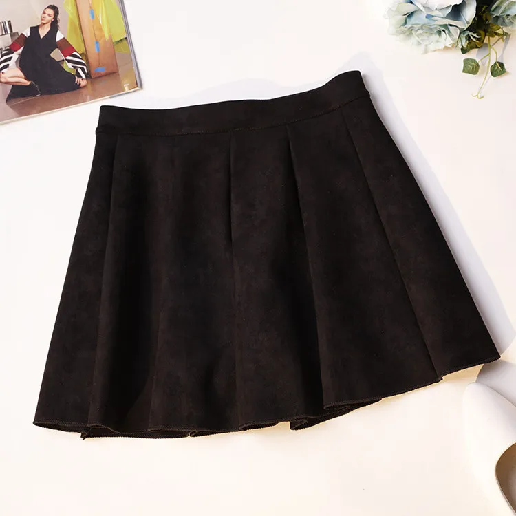 2018 Для Женщин Faux Suede Skirt осень-зима Высокая талия маленький зонтик юбки дамы-line мини-юбка универсальные плиссированные юбки 1093