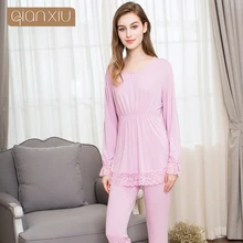 Qianxiu осенний женский Пижамный костюм Кружевной модельный материал удобный и дышащий 17104A