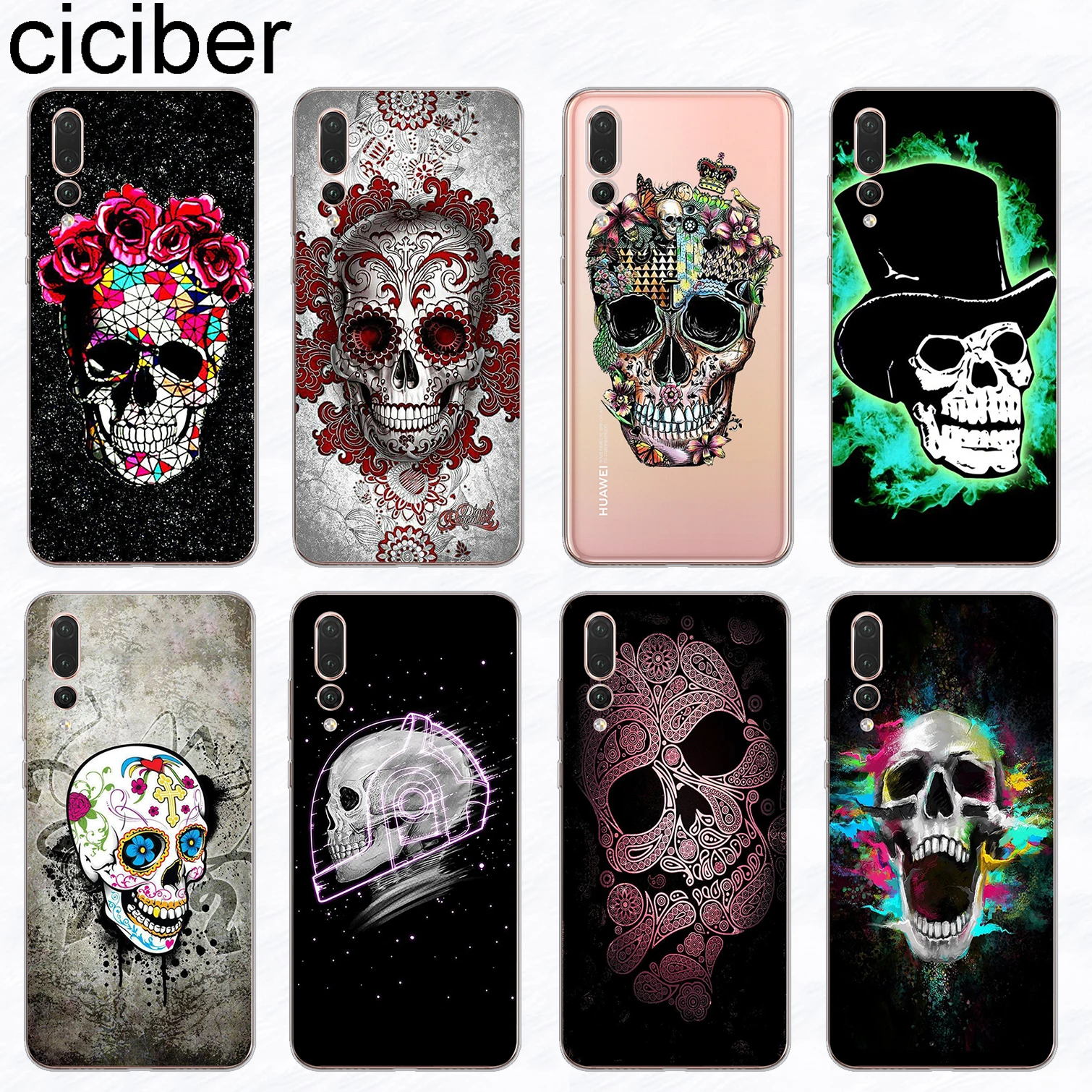 

ciciber Floral Sugar Skull Phone Case for Huawei P30 P20 Pro lite P Smart 2019 Soft Silicone for huawei P10 P9 P8 Lite Plus 2017