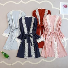 Весенний ночной халат, сексуальный женский комплект из 2 предметов, топ на бретелях, комплекты одежды для сна, повседневные пижамы, домашняя ночная рубашка, кимоно, банное платье