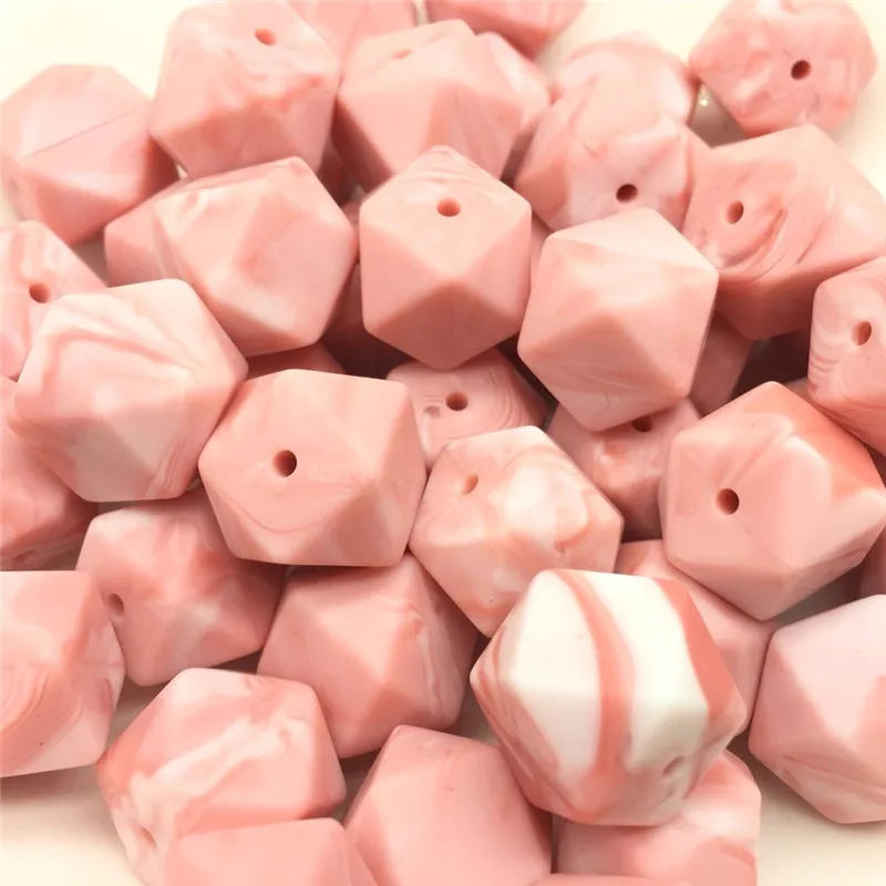 

10PCS Marble Pink Food Grade Hexagon Silicone Beads BPA Free 17MM Silicone Baby Hexagon Beads Baby Teething Necklace Accessories