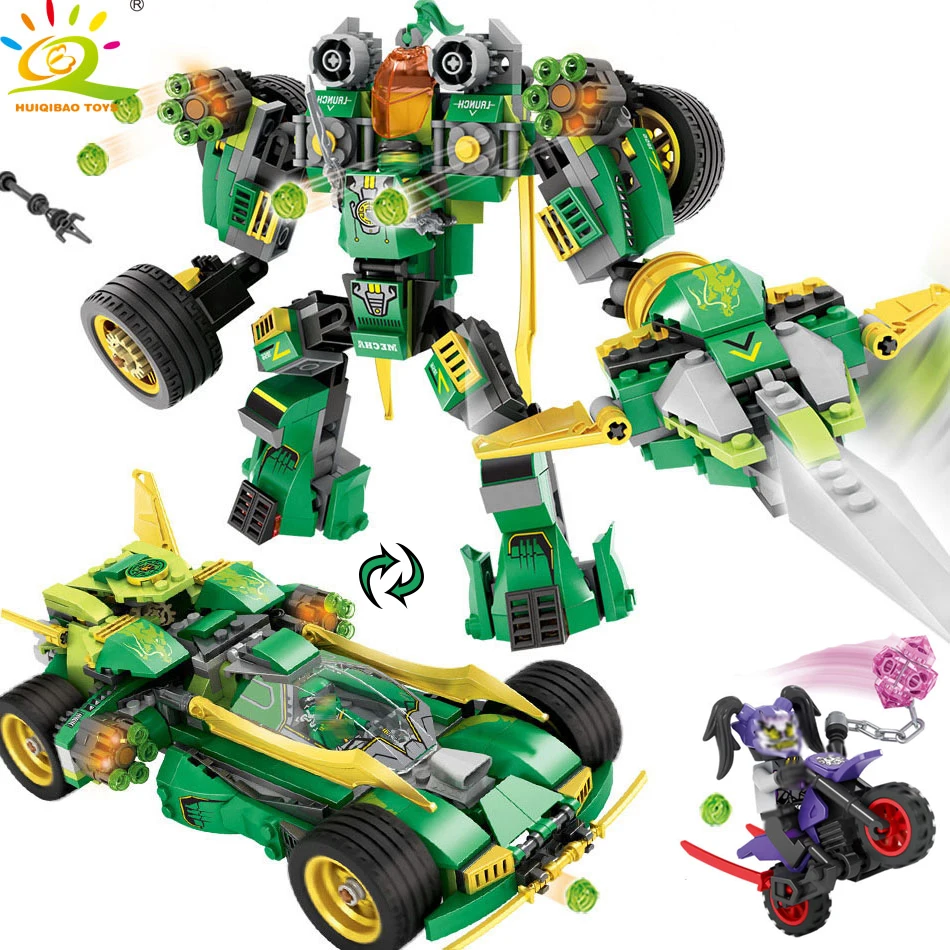 

HUIQIBAO Toys 509pcs Transformed Robot Car Building Blocks For Children Compatible Legoed Ninjagoed Lloyd Figures Boy DIY Bricks