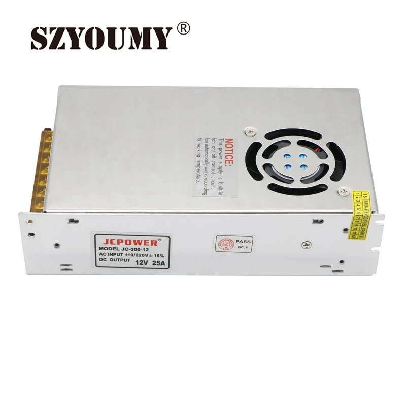 

SZYOUMY 12V 25A 300W Switching Power Supply Driver for LED Strip AC 110-240V Input to DC 12V Fast shipping by DHL