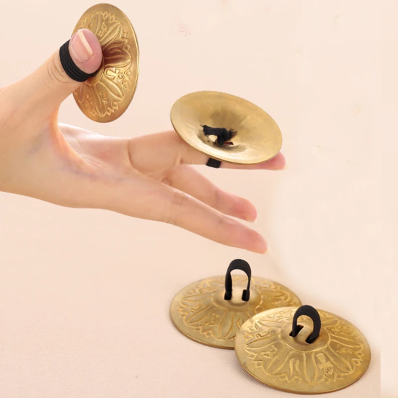SANSHIYI Finger Cymbals Belly Dancing Finger Zills Copper 2 Pair 4 Pcs for Dancer Evening Party Oriental Dance Kids Adult Gold 