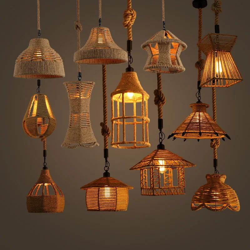 

American country industrial hemp chandelier retro personality Garden Restaurant aisle Iron Art Chandelier