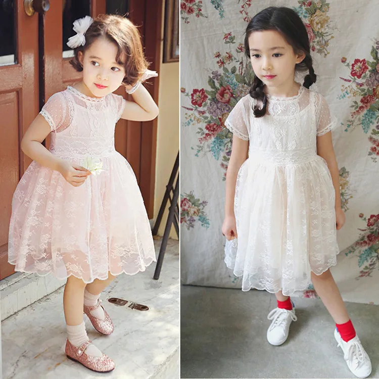 

POSH DREAM 2019 Summer Children Girl Lace Chiffon Dresses Knee Length Short-sleeved Princess Kids Tutu Dress for Party