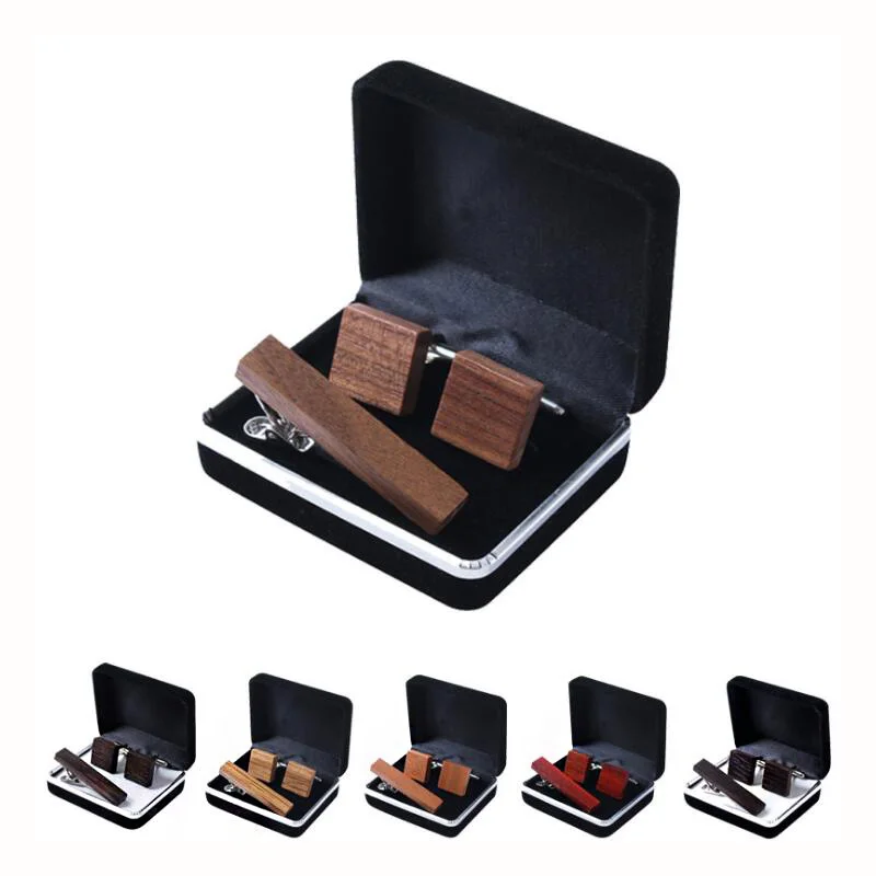 

Hot handmade wooden men's and women's shirts tie clips cufflinks set High-grade green wooden vintage cufflinks tie clips gifts