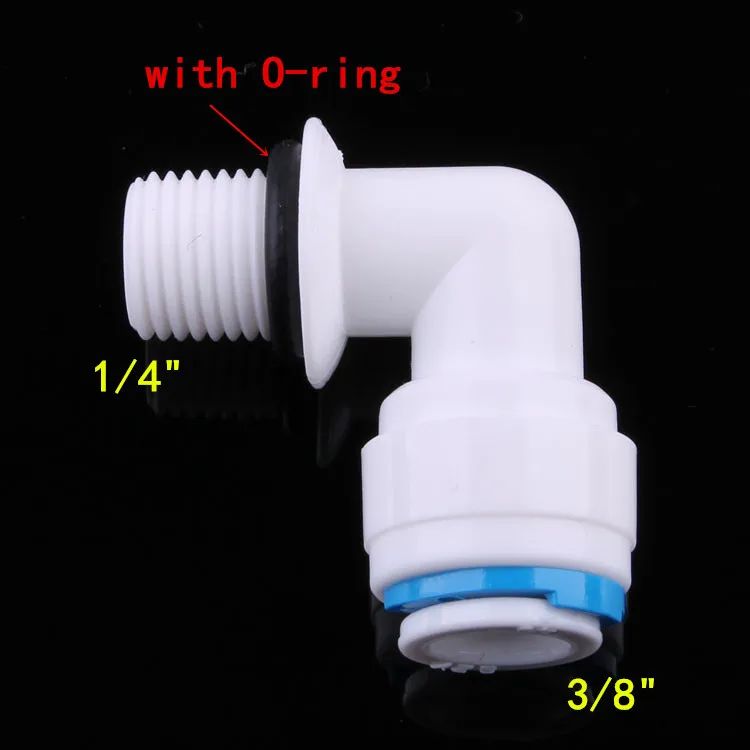 

Elbow Quick Fittings 3/8" OD Tube Quick Push fit to 1/4" Male Thread With O-ring For Aquarium RO Water Filter System