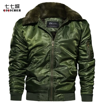

Autumn Winter 2019 Men Loose Classic Pilot Military Jacket Men Short Fur Collar Design Warm Comfortable Ma-1 Windbreaker Clothes