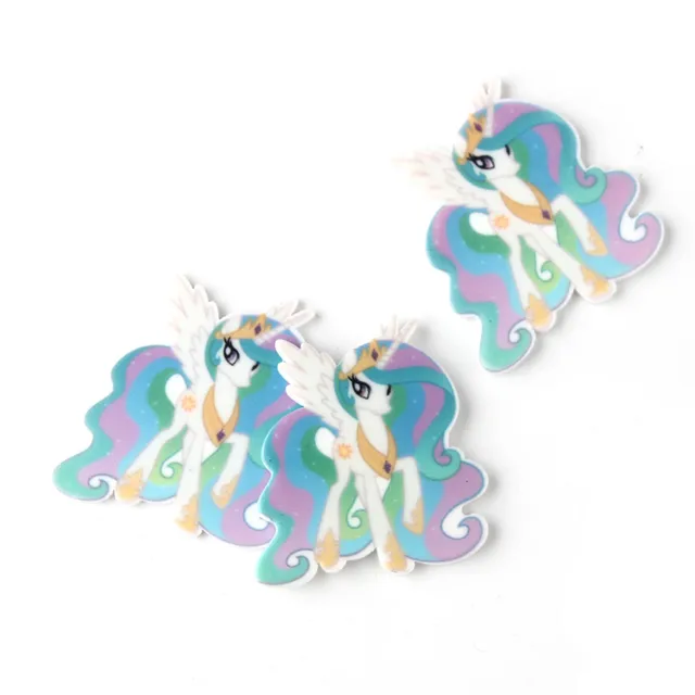 10pcs Rainbow My Little Rainbow Horse Resin Flat Back Planar Resin 30x28mm DIY Decoration Cabochon Crafts Jewelry Accessories